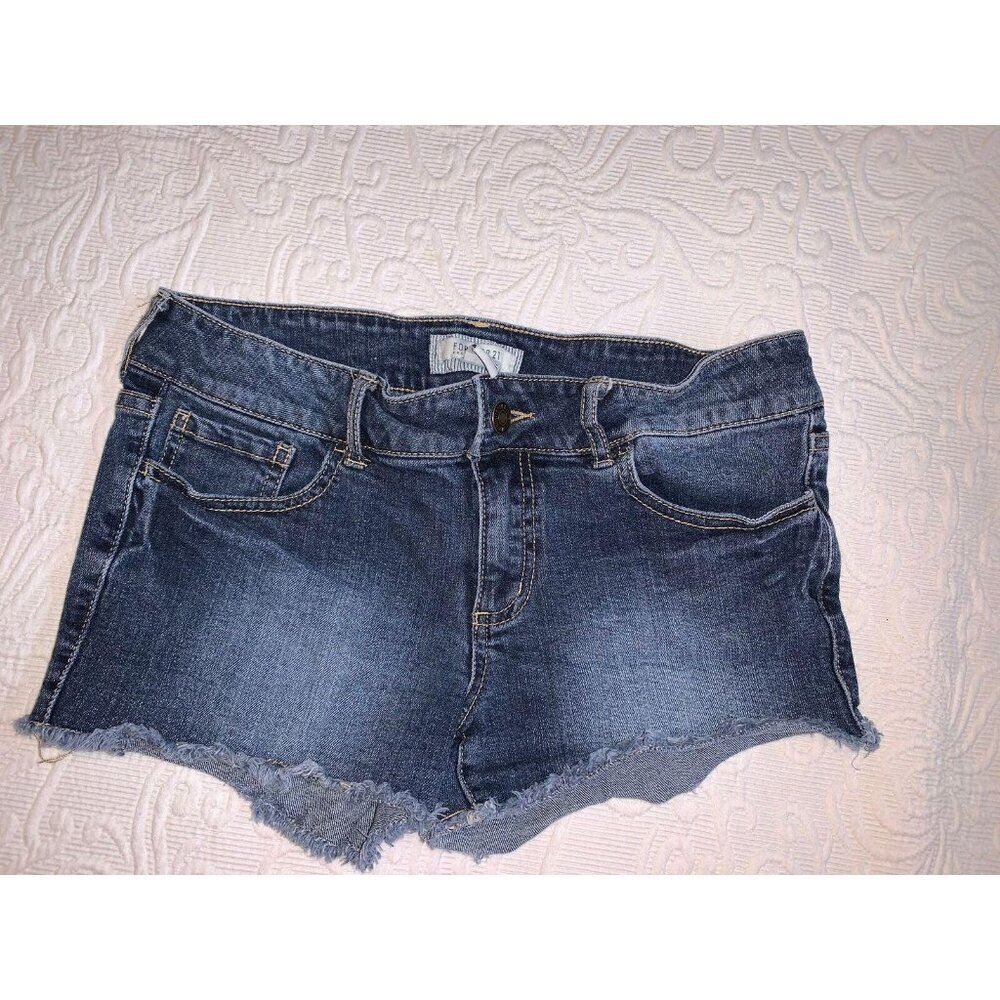 Forever 21 Womens Blue Denim Cutoff Jean Shorts Size 28 With Frayed Hem & Pocket
